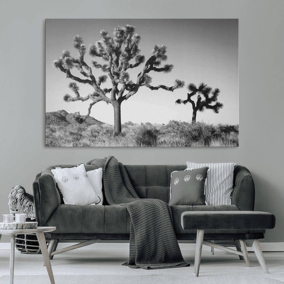 Joshua Tree Wall Art Canvas Print – Framed Monochrome Desert
