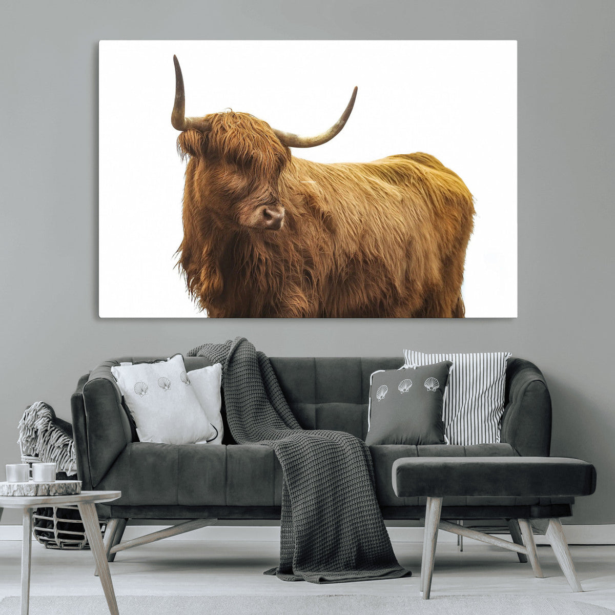 Highland Cow Wall Art Canvas Print – Framed Farmhouse Rustic