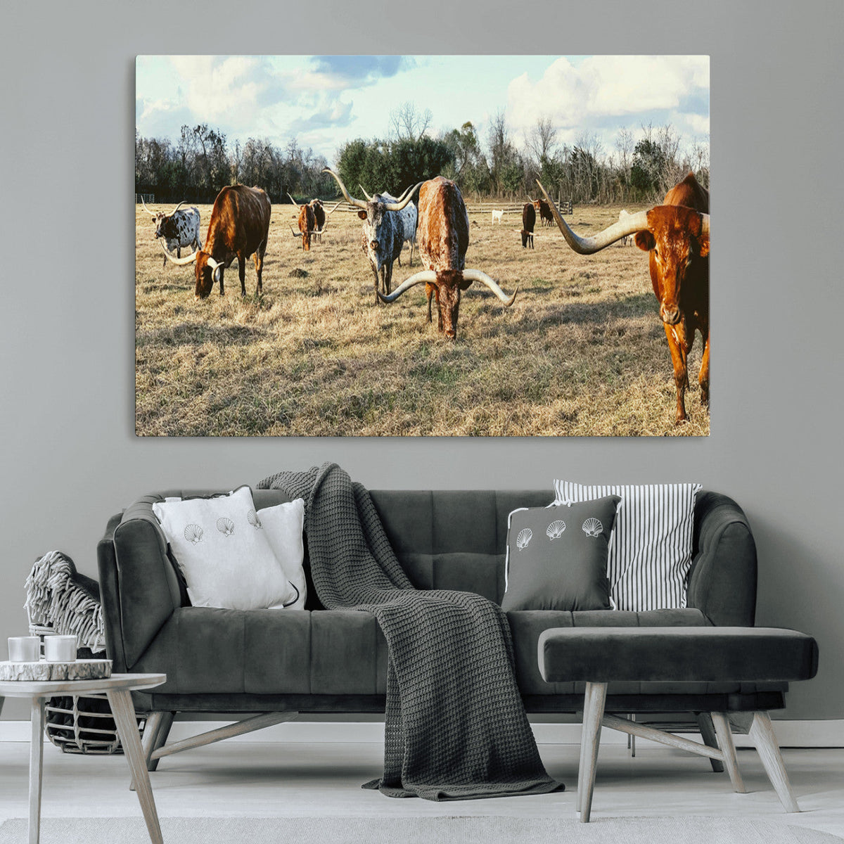 Texas Longhorns Wall Art Canvas Print – Framed Rustic Farm