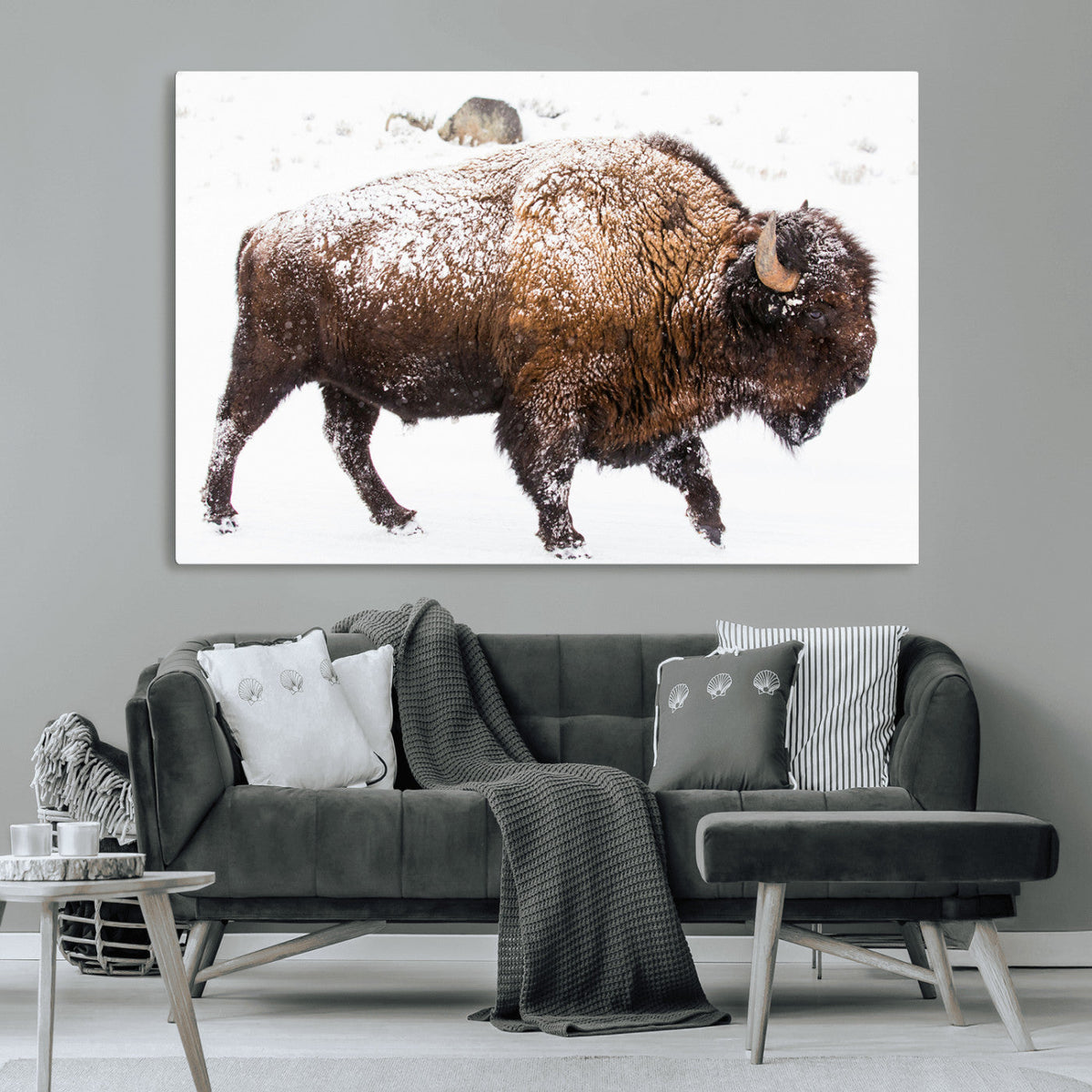 Snowy Buffalo Wall Art Canvas Print – Framed Wildlife