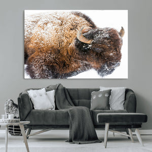 Snowy Buffalo Wall Art Canvas Print – Framed Rustic Lodge