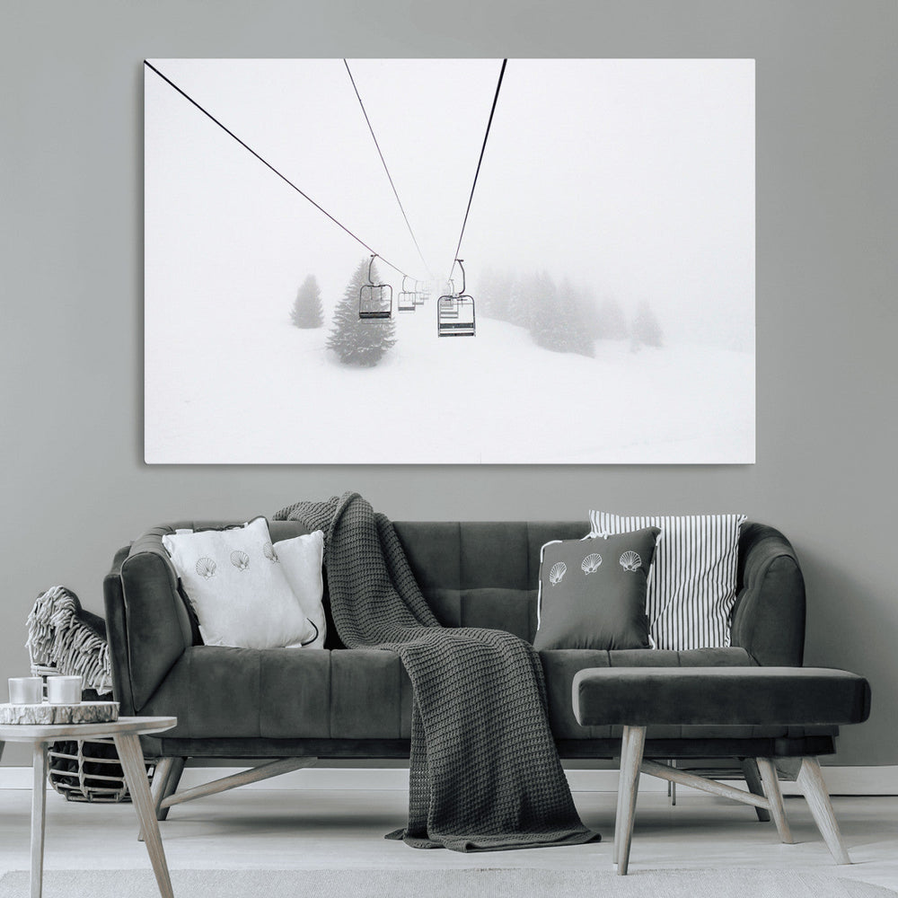 Ski Lift Wall Art Canvas Print – Snowy Alpine Landscape