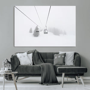 Ski Lift Wall Art Canvas Print – Snowy Alpine Landscape