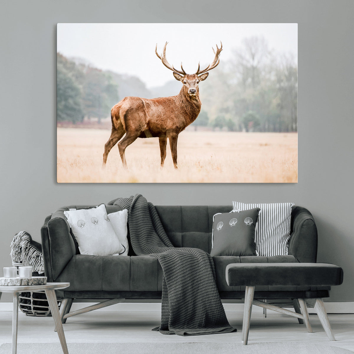 Vintage Wildlife Wall Art Canvas Print – Misty Landscape