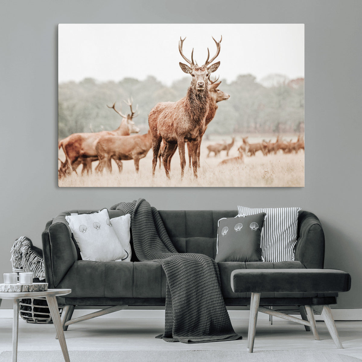 Rustic Nature Wall Art Canvas Print – Stag Woodland Framed