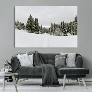 Frosty Pines Wall Art Canvas Print – Framed Silent Snowfall