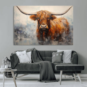 Scottish Highland Wall Art Canvas Print, Framed Longhorn Art