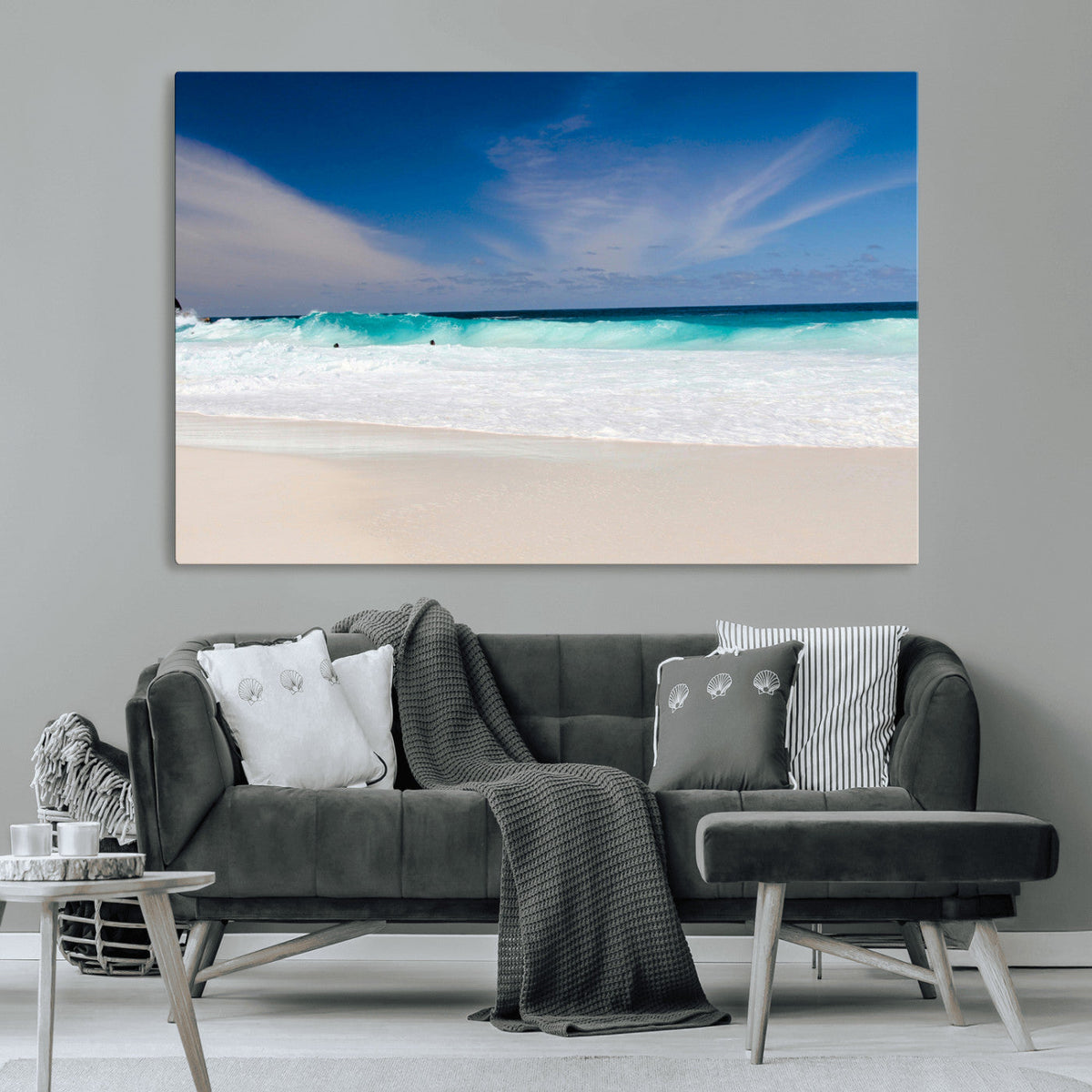 Ocean Breeze Wall Art Canvas Print, Aqua Waves and Coastal