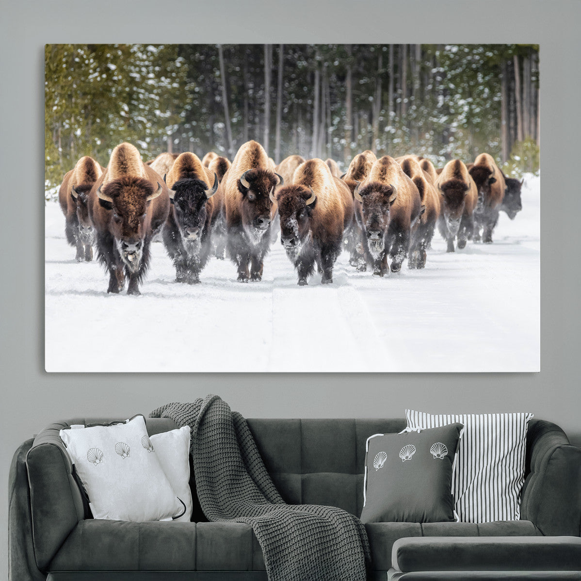 American Bison Herd Wall Art Canvas Print – Powerful Winter