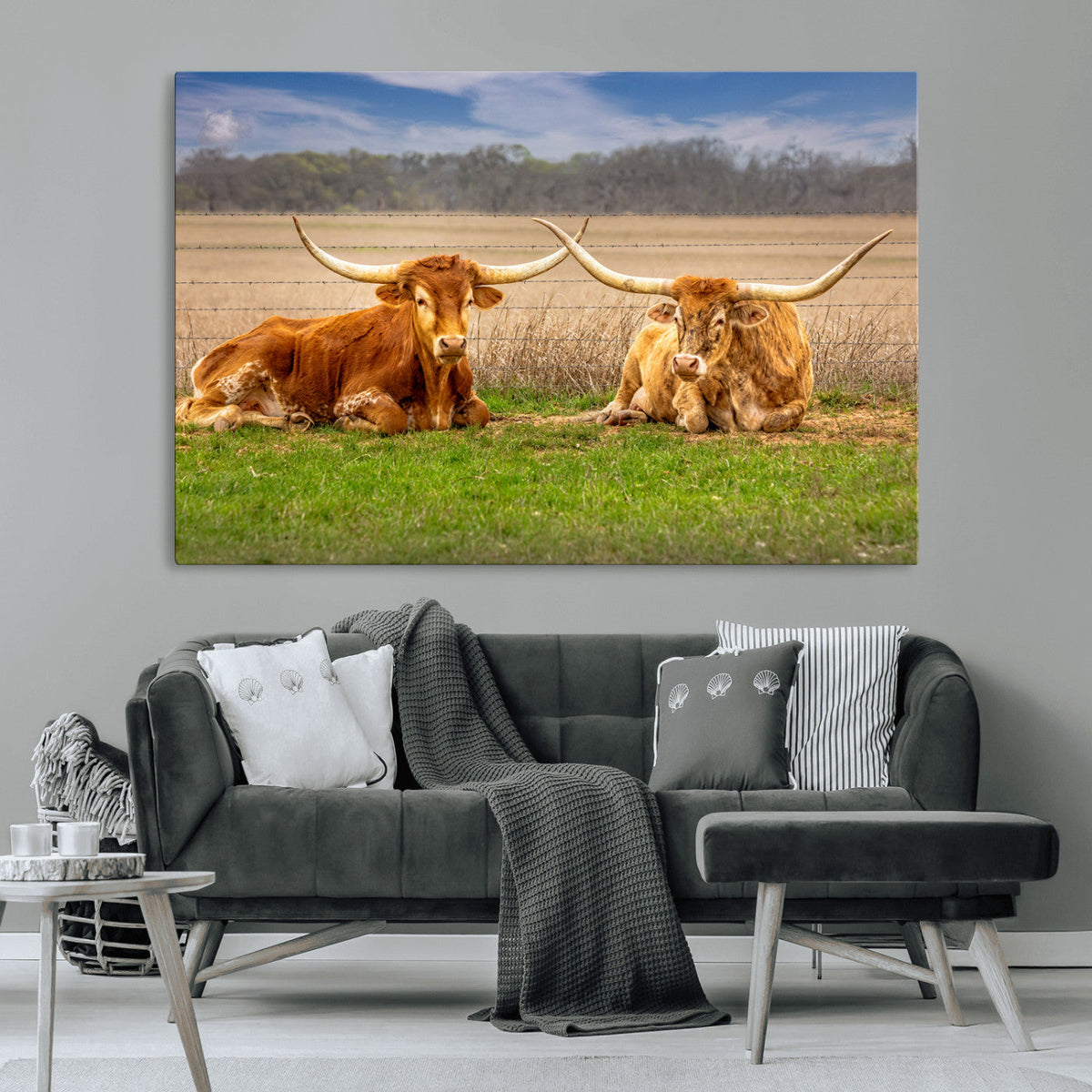 Texas Longhorn Pair Wall Art Canvas Print – Peaceful Rustic