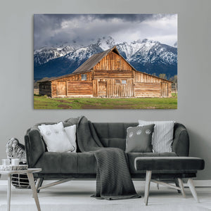 Rustic Wooden Barn Wall Art Canvas Print – Snowy Mountain