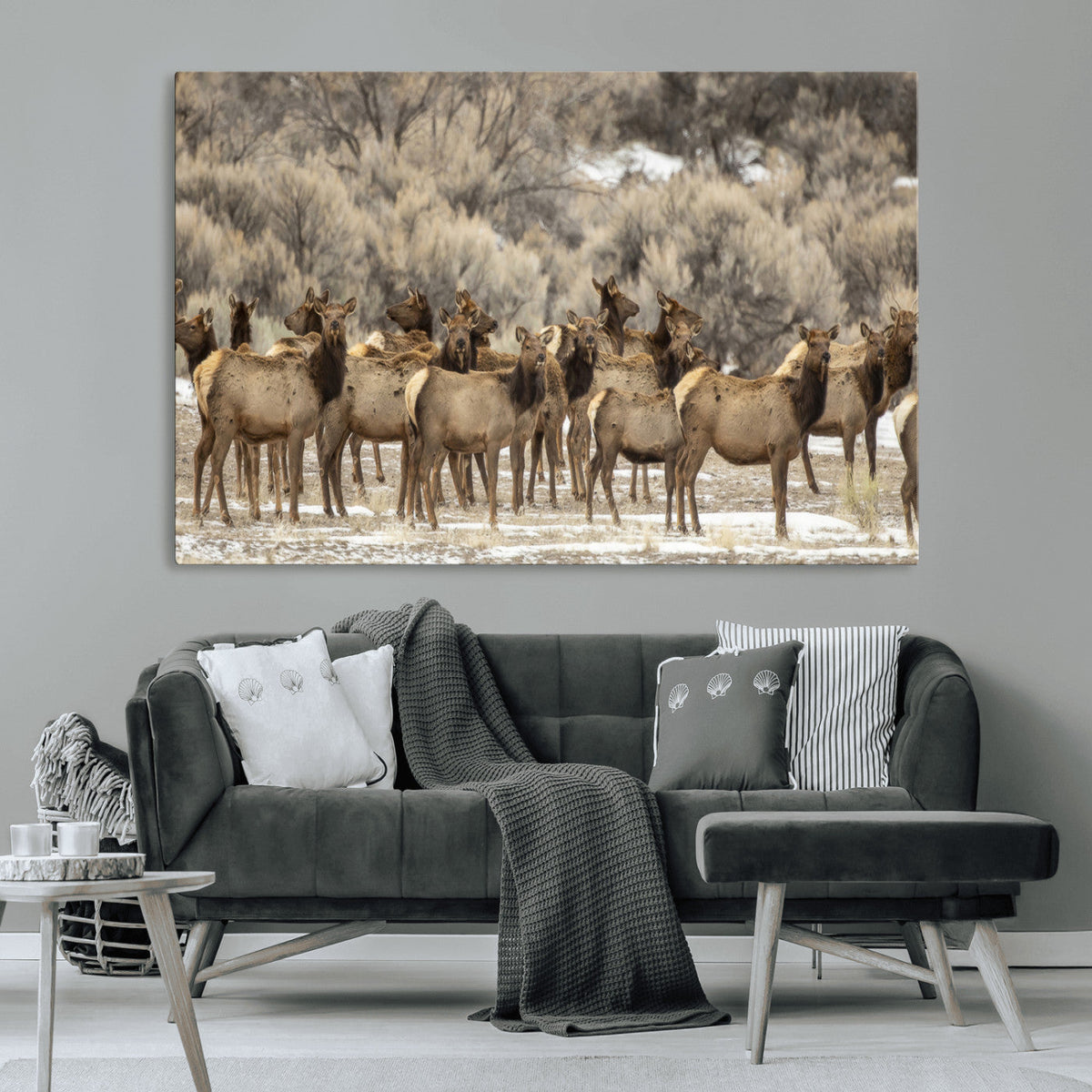 Majestic Elk Herd Winter Canvas, Elk Herd Winter Landscape