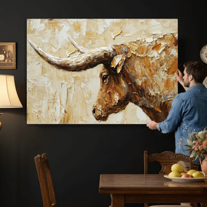 Rustic Longhorn Bull Wall Art Canvas Print – Vintage Western