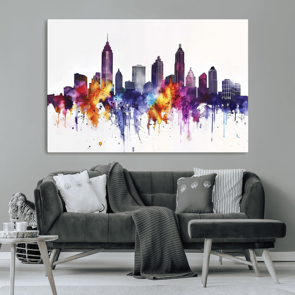 Atlanta Skyline Wall Art Canvas Print – Framed Colorful