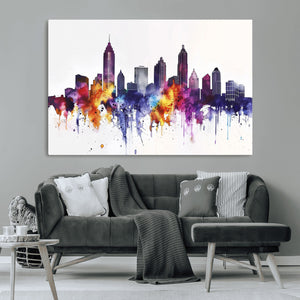 Atlanta Skyline Wall Art Canvas Print – Framed Colorful