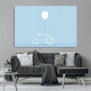 Minimalist Bicycle Balloon Canvas Wall Art – Playful Blue