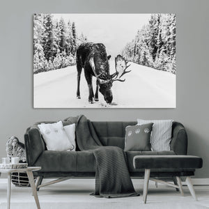 Moose Wall Art Canvas Print – Winter Snowy Forest Antlers