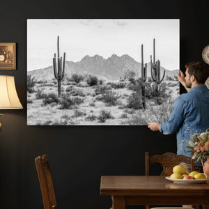 Black White Arizona Desert Canvas Wall Art Cactus Farmhouse