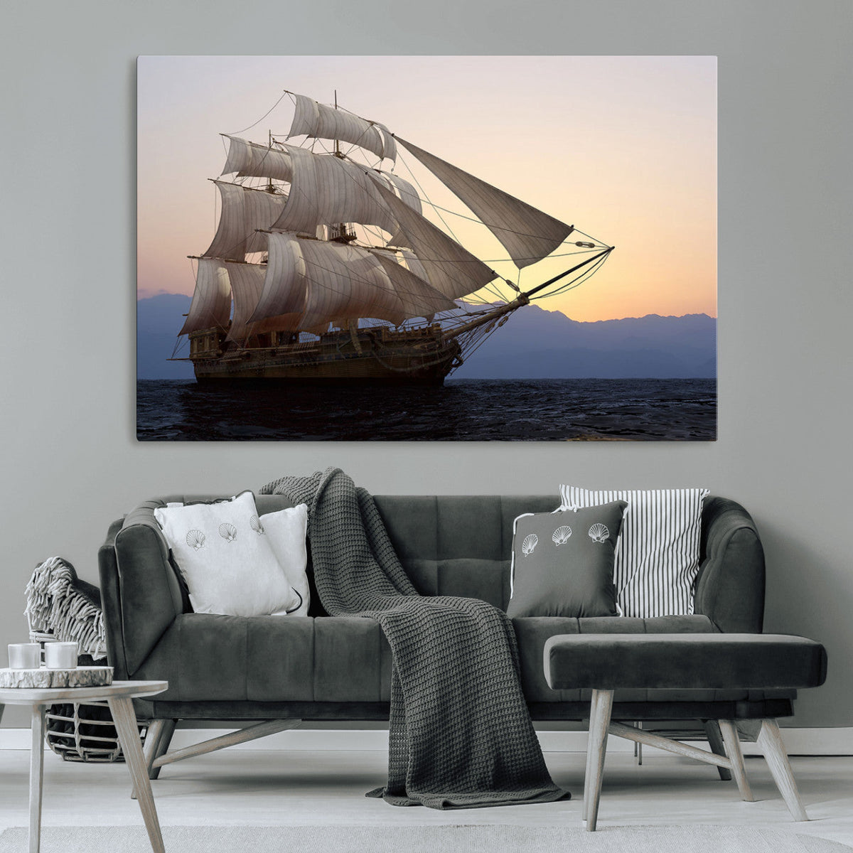 Majestic Sailing Ship Wall Art Canvas Print, Sunset Ocean