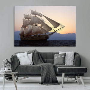 Majestic Sailing Ship Wall Art Canvas Print, Sunset Ocean