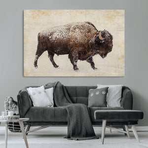 Snow-dusted bison silhouette textured vintage style rugged