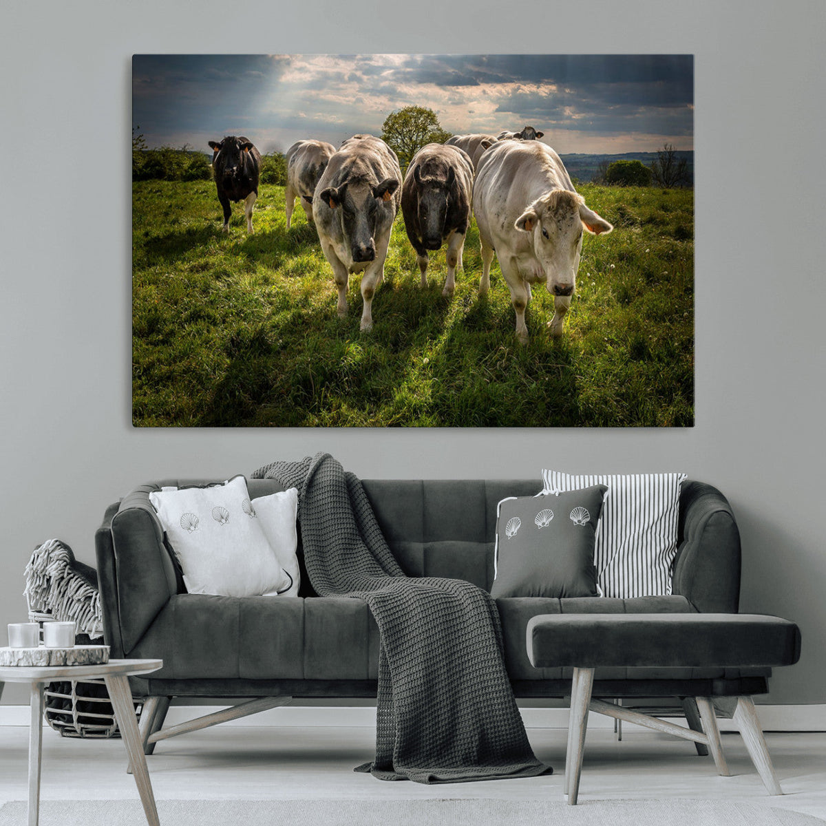 Grazing Cattle Herd Wall Art Canvas Print, Majestic Farm