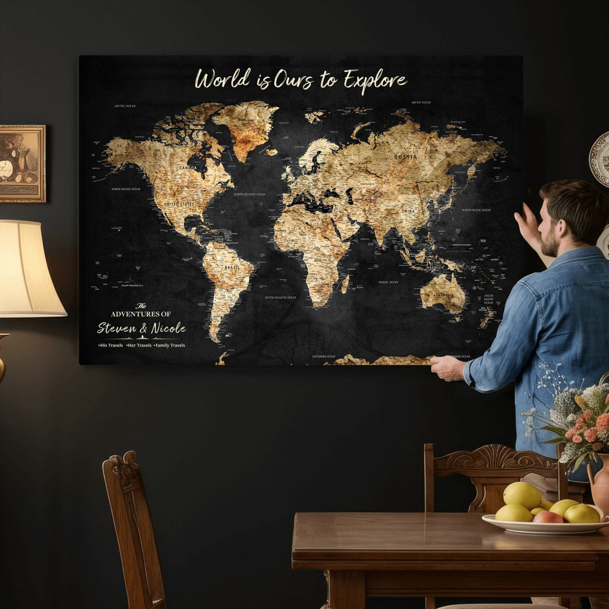 Personalized World Map Print | Customize Map with Push Pin