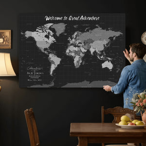 Custom World Map Canvas with Pins – Custom Framed Push Pin Maps - NEWMAP-21