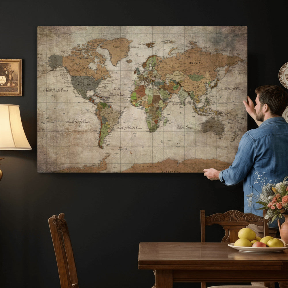 World Map Canvas Print – Framed Travel Map Wall Art for