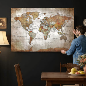 Vibrant Watercolor World Map Canvas Wall Art – Framed Travel