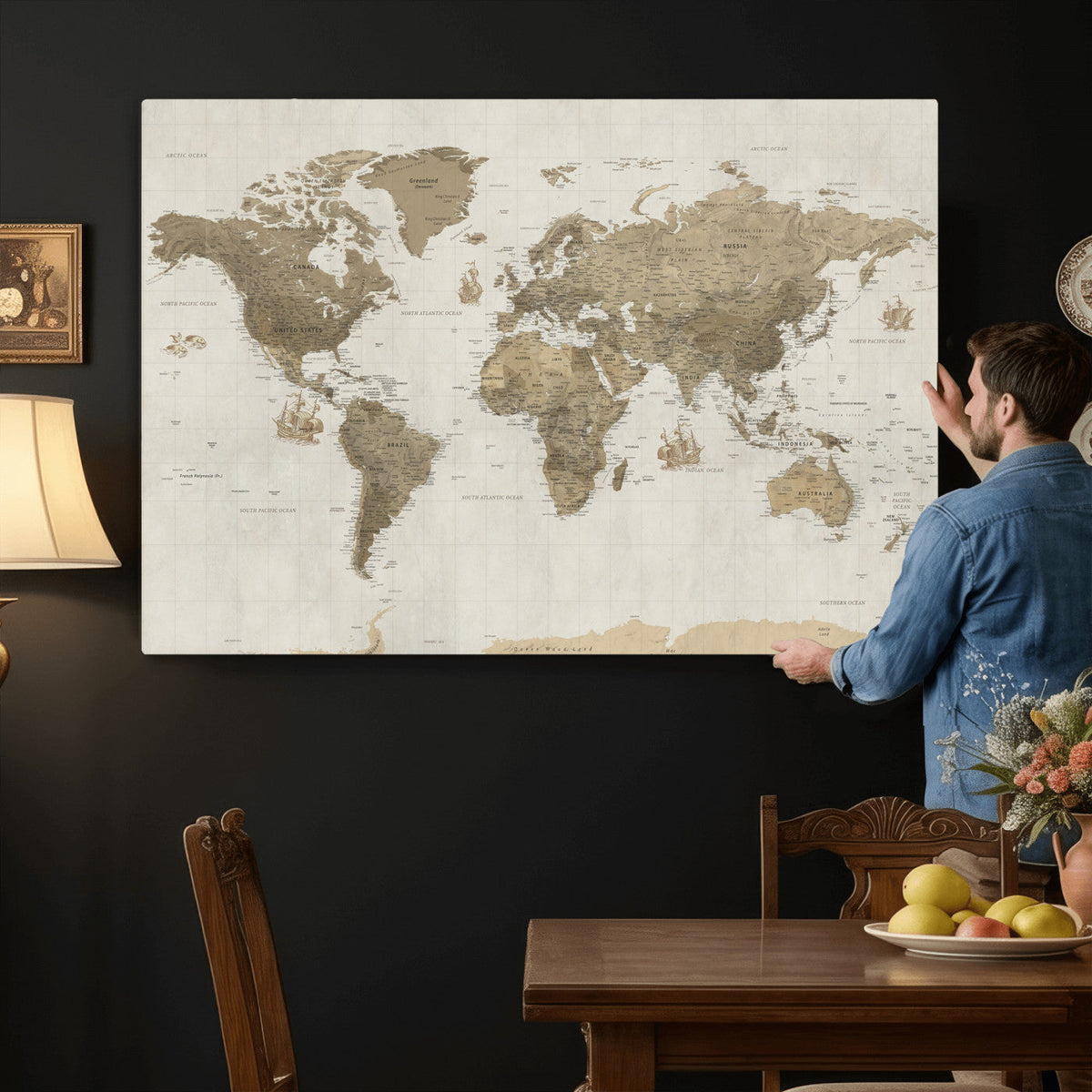 Detailed World Map Wall Art Canvas Print