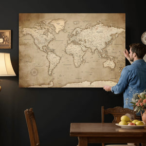 Colorful Watercolor World Map Canvas Wall Art – Framed