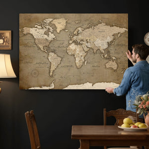 World Map Wall Art Canvas Print, Framed Map Art Picture