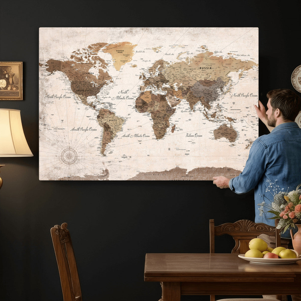 World Map Canvas Print – Framed Travel Map Wall Art for