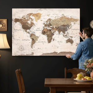 World Map Canvas Print – Framed Travel Map Wall Art for