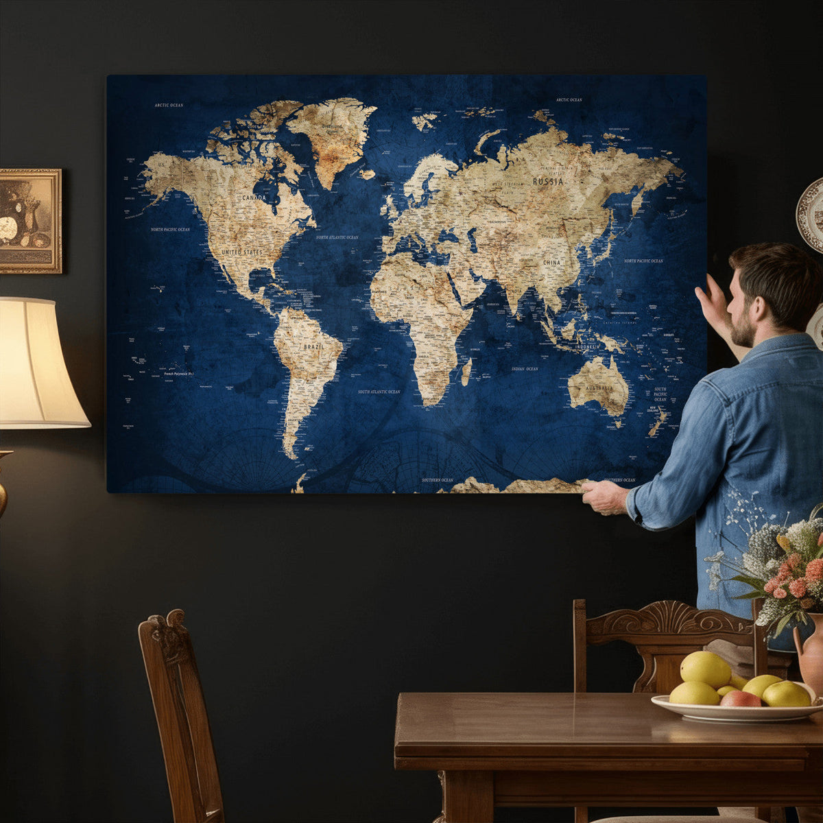 World Map Canvas Print – Framed Travel Map Wall Art for