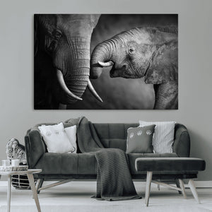 Elephant Family Wall Art Canvas, Framed Elephant Family
