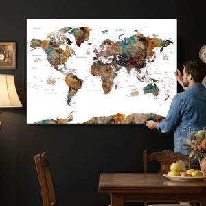 Watercolor World Map Canvas Print – Detailed Map of the
