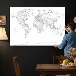 World Map Canvas Print – Framed Modern Detailed Map of the