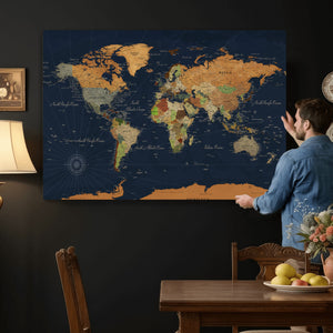 Modern World Map Canvas Print – Framed Detailed Map of the