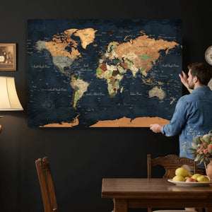 Vintage World Map Canvas Wall Art – Detailed Map with