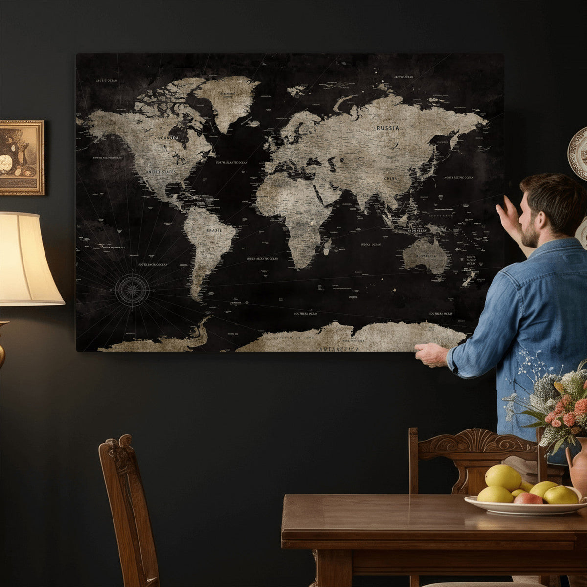 Detailed World Map Wall Art Print - Large Framed World Map