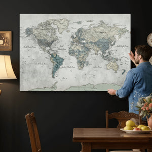 Neutral Vintage World Map Canvas Wall Art Print, Classic Map