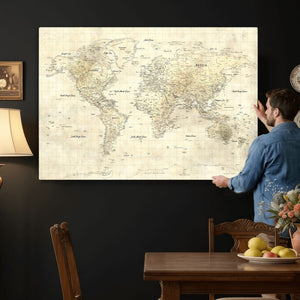 Colorful Watercolor World Map Canvas Wall Art – Framed