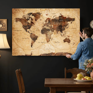 Modern Red and Gray World Map Canvas Print – Framed Wall Art