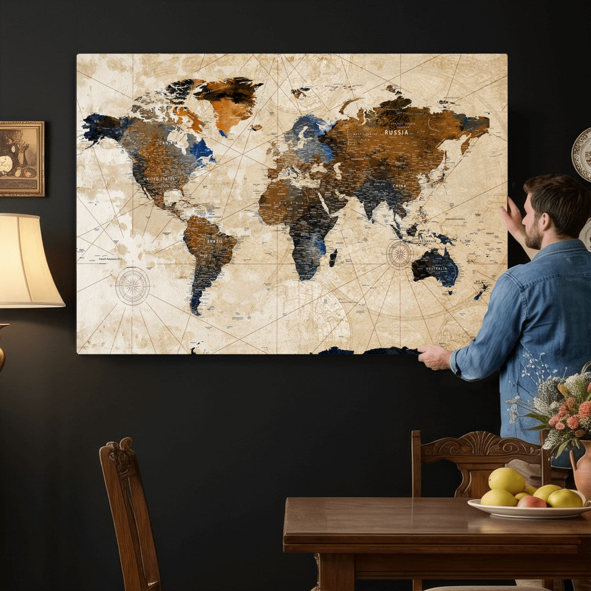 World Map Canvas Print – Framed Travel Map Wall Art for