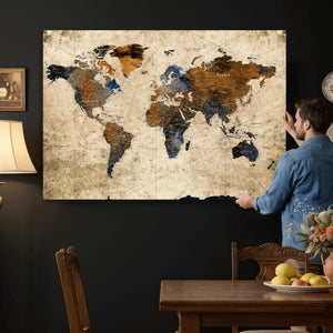 World Map Wall Art Canvas Print, Modern Decorative Framed