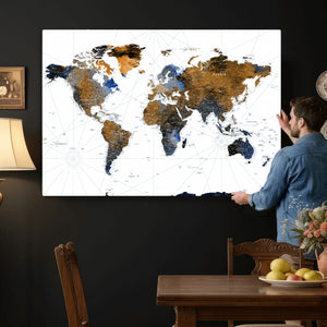 World Map Wall Art Canvas Print, Modern Decorative Framed