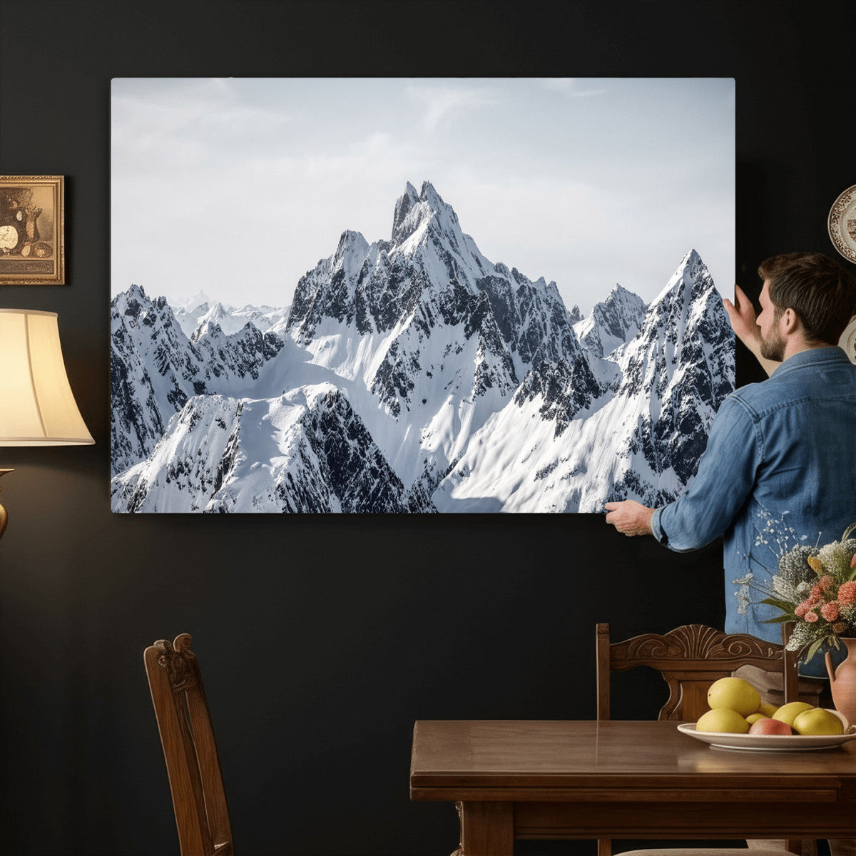 Snowy Mountain Range Canvas Print, Alpine Peaks Landscape