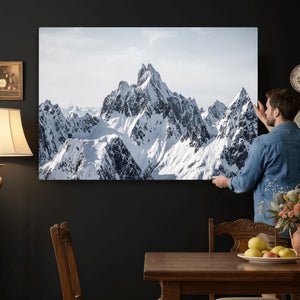 Snowy Mountain Range Canvas Print, Alpine Peaks Landscape